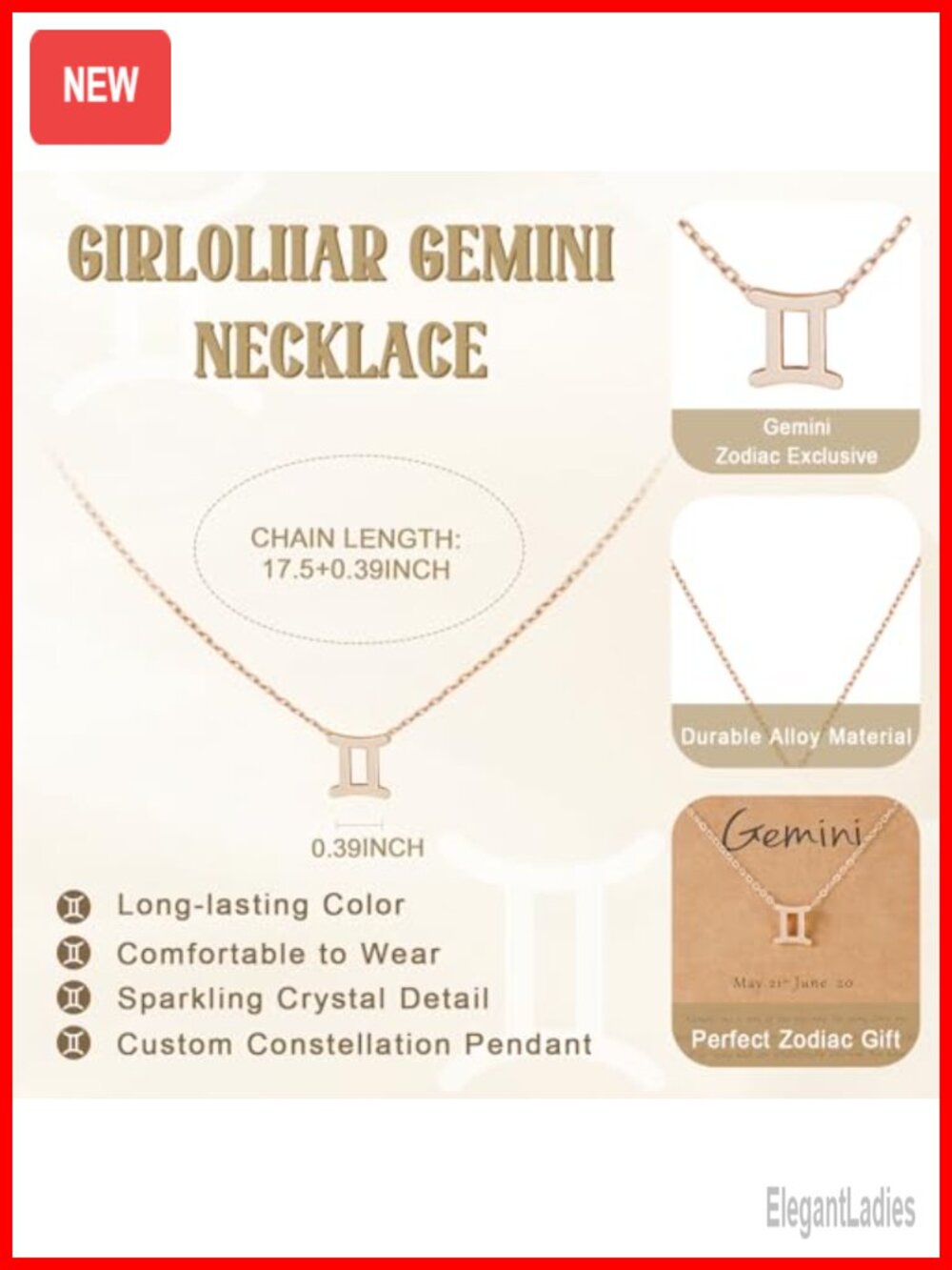 Gemini Zodiac Gift Set for Women, Marble Acrylic Hair Claw Clip & Necklace - Picture 4 of 6